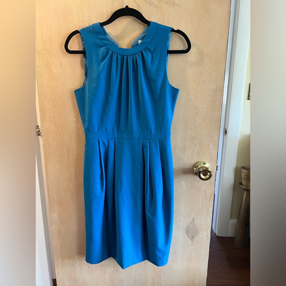 J. Crew Suiting - Cobalt Blue Sheath Dress - Gathered Neckline, Knee Length (2)